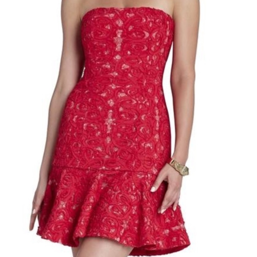 BCBGMAXAZRIA. Marina Elegant Red Strapless Dress